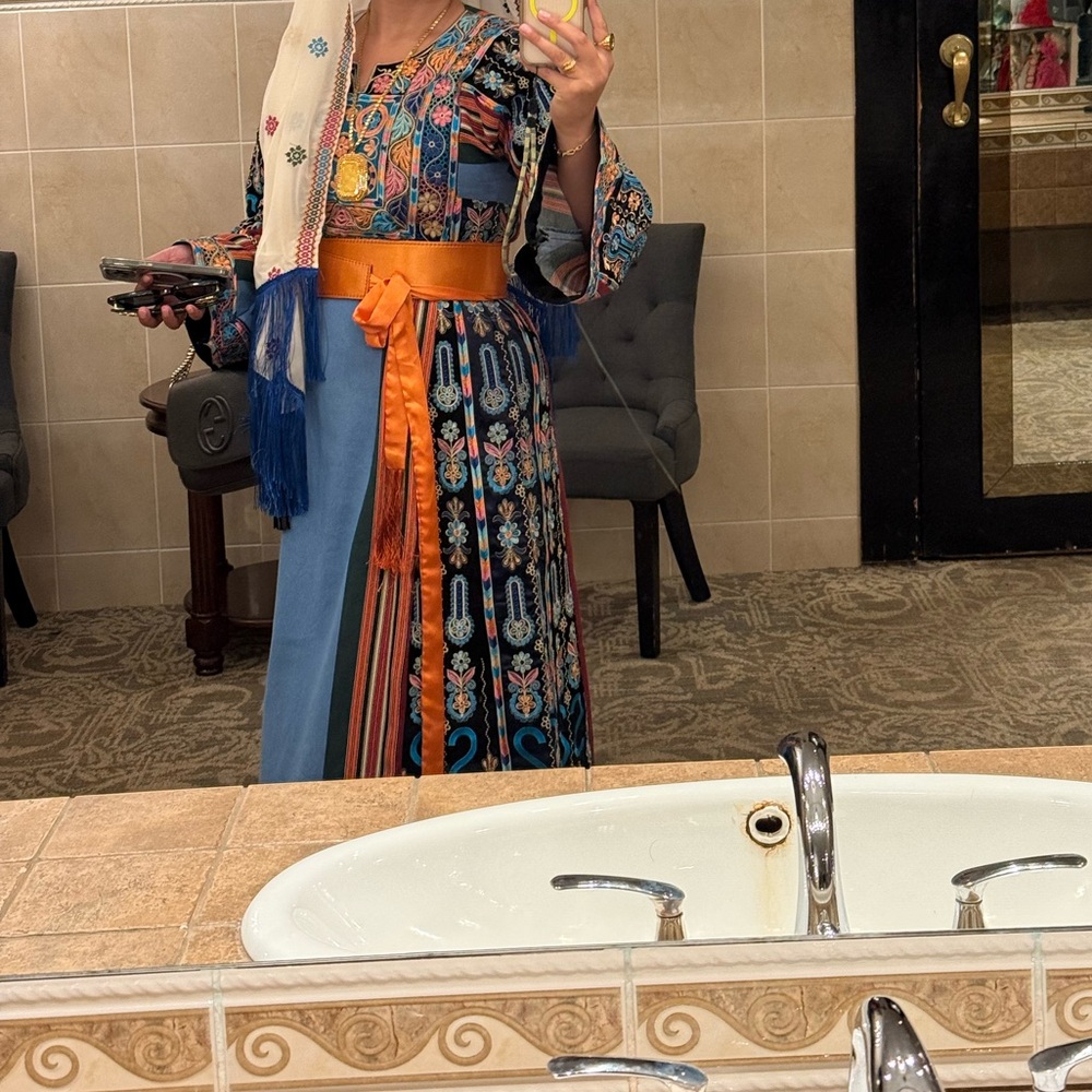 Colorful Traditional Palestinian Thobe or Dress with Embroidered Details